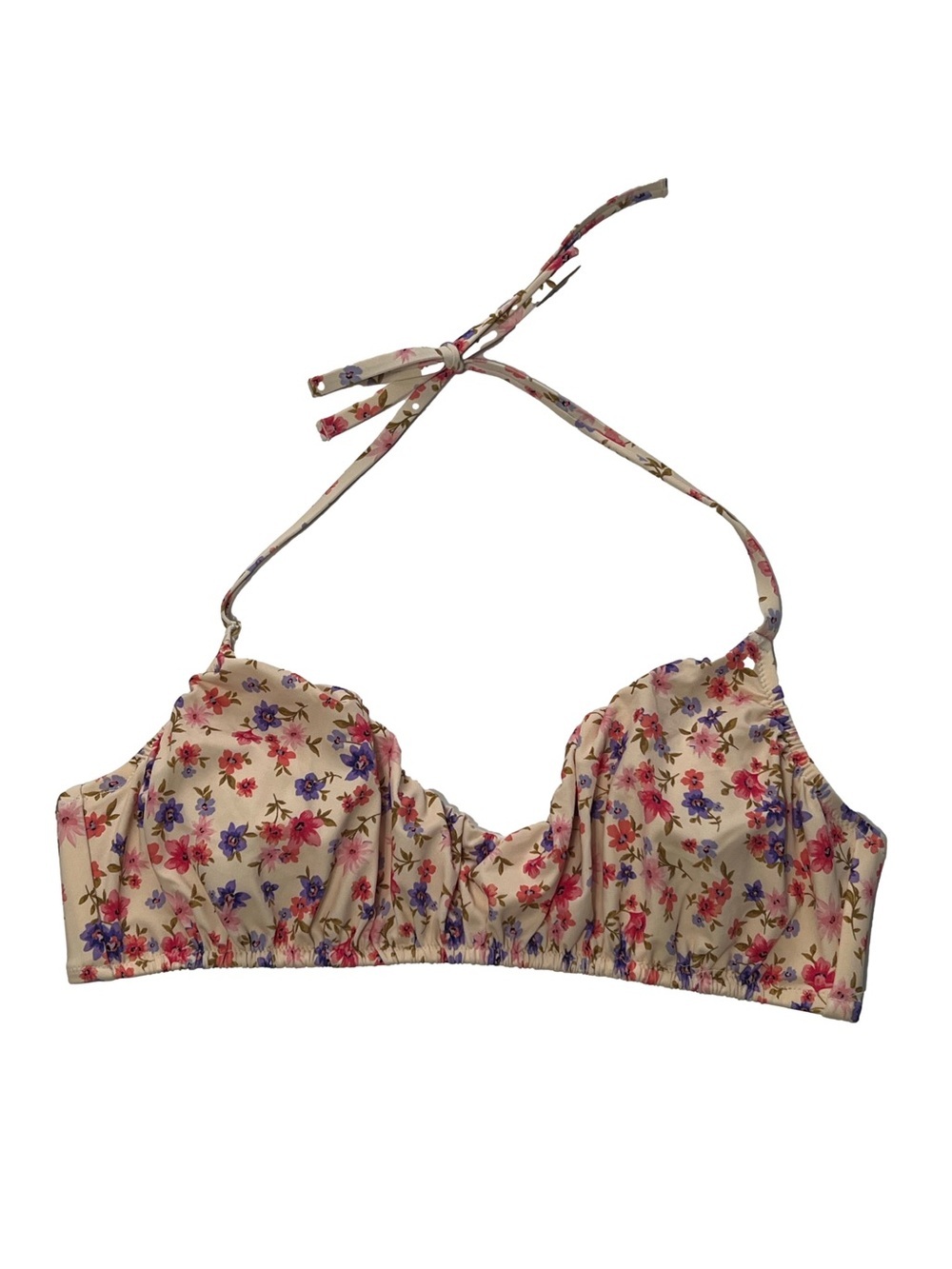 Shade and Shore Floral Ruched Halter Bikini Top Size Large